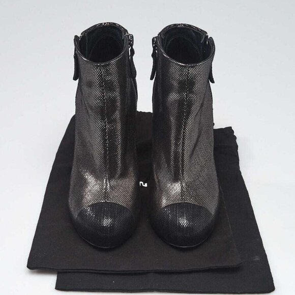 CHANEL Shoes - Chanel Silver Metallic Leather Cap Toe Ankle Boots Size 4.5/35